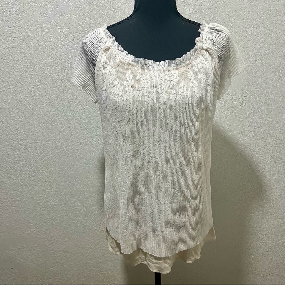 Umgee Cream Lace Layered Short Sleeve Blouse